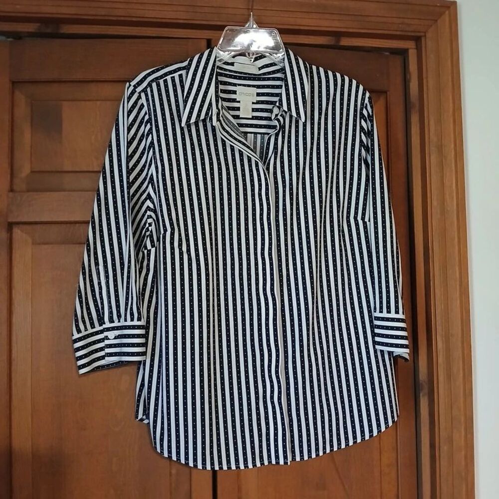 Chicos black white striped blouse size 2 - 12-14 Womens